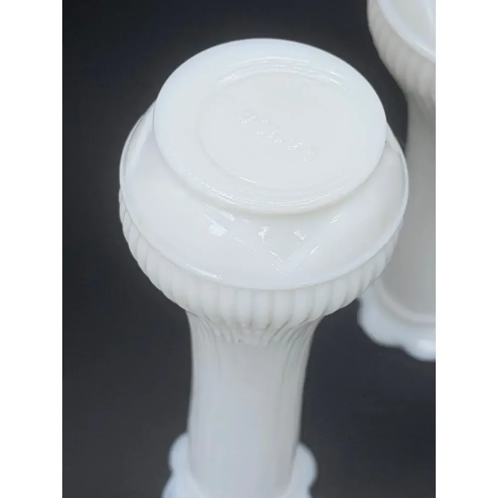 Set of 3 Vintage Carr-Lowrey CLG Co White Milk Glass Ribbed Bud Vases 6.5